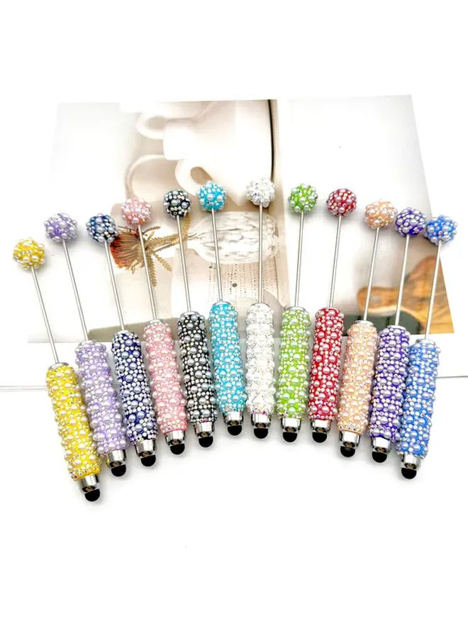 9PCS Mixed Color Ballpoint Pens With Pearl Diamond Inlay Touchscreen Stylus For Phone Tablet - Image 1